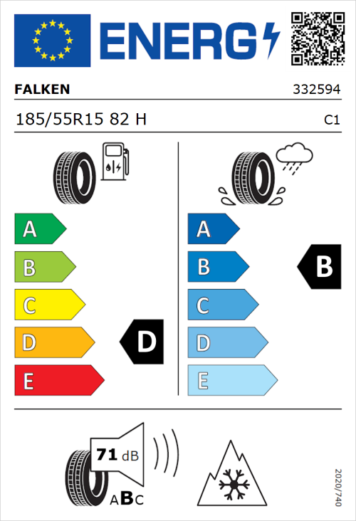 Tyre Label for Falken Euroall Season AS210 185/55R15 82H