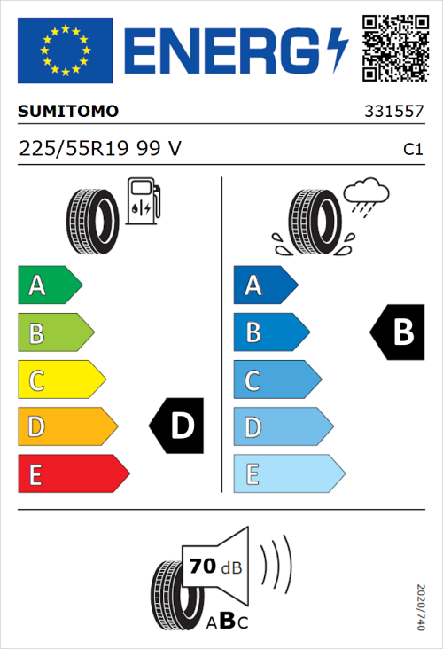 Tyre Label for Sumitomo BC100 225/55R19 99V