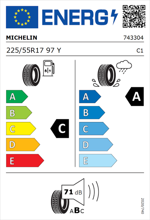 Tyre Label for Michelin Primacy 3 (Zero Pressure) 225/55R17 97Y