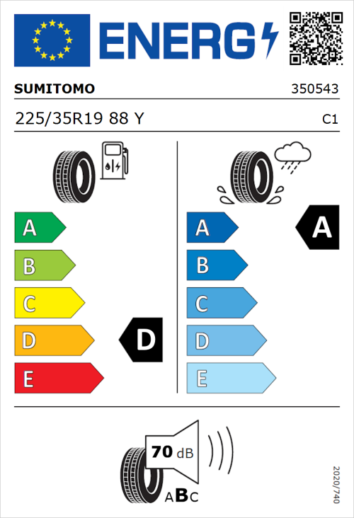 Tyre Label for Sumitomo HTR Z5 225/35R19 88Y