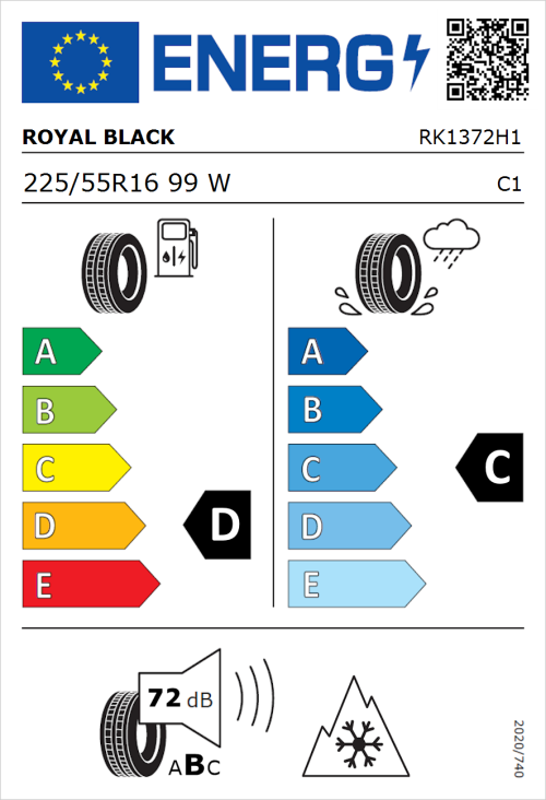 Tyre Label for Royal Black Royal A/S 225/55R16 99W