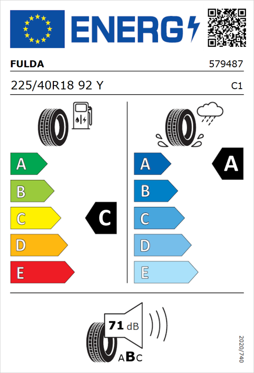 Tyre Label for Fulda SportControl 2 225/40R18 92Y