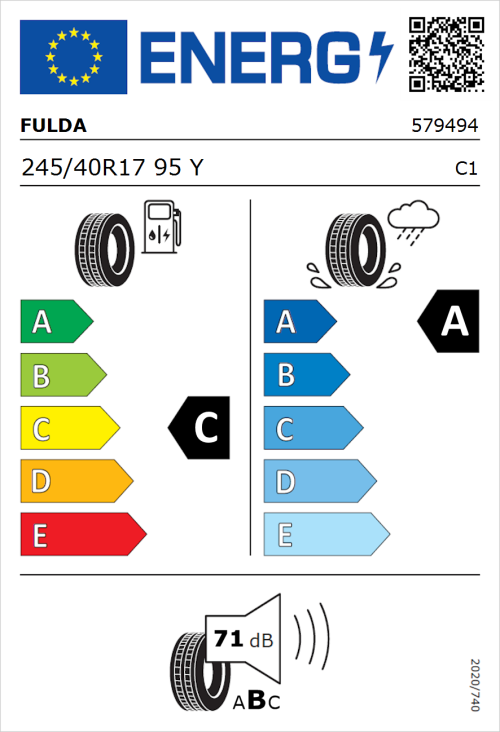Tyre Label for Fulda SportControl 2 245/40R17 95Y