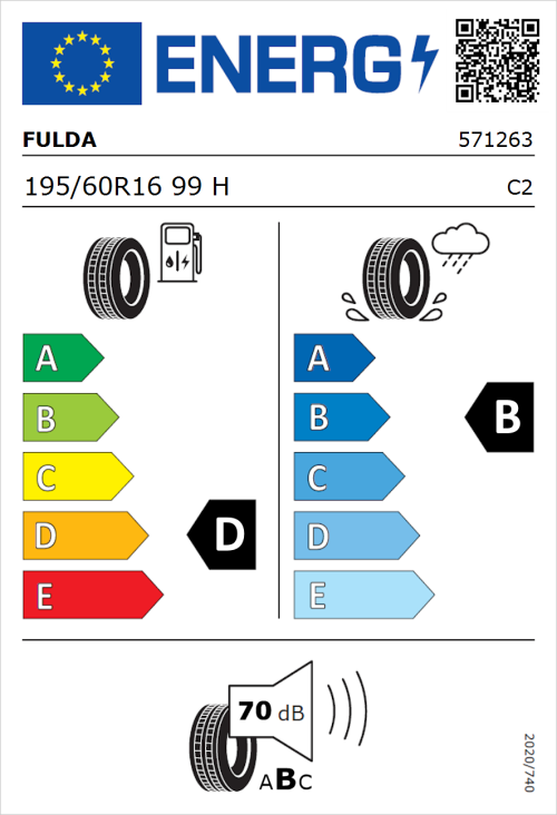 Tyre Label for Fulda Conveo Tour 2 195/60R16 99H