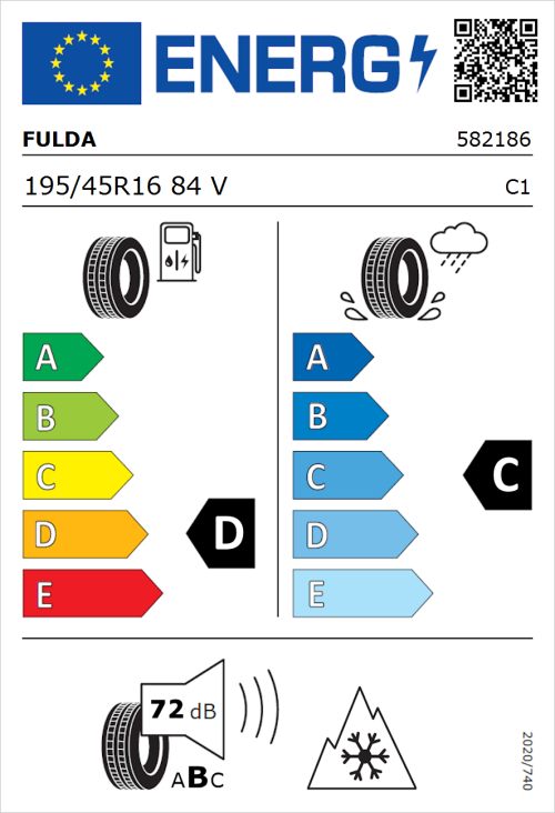 Tyre Label for Fulda MultiControl 195/45R16 84V