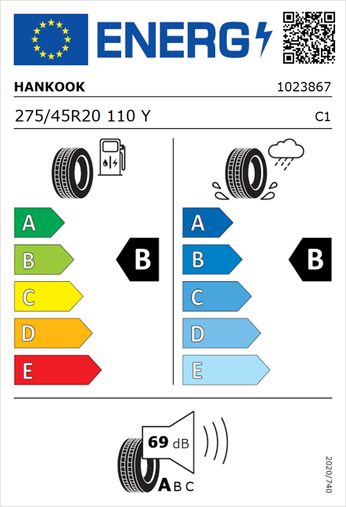 Tyre Label for Hankook Ventus S1 evo3 SUV Runflat (K127C) 275/45R20 110Y