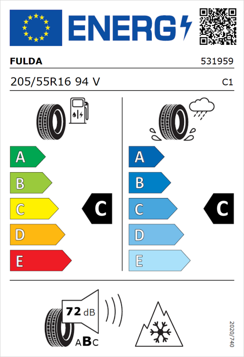 Tyre Label for Fulda Kristall Control HP2 205/55R16 94V