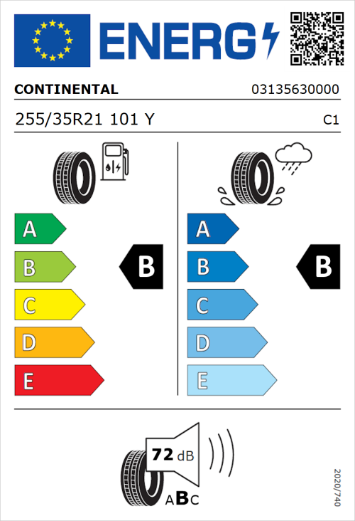Tyre Label for Continental EcoContact 6Q 255/35R21 101Y