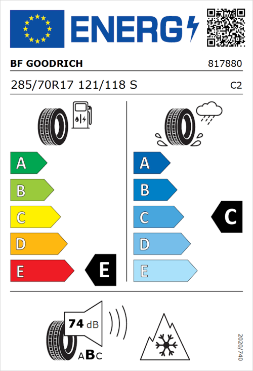 Tyre Label for BF Goodrich All-Terrain T/A KO3 285/70R17 121/118S