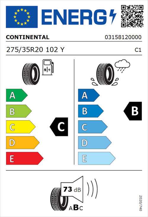 Tyre Label for Continental ContiSportContact 3 275/35R20 102Y