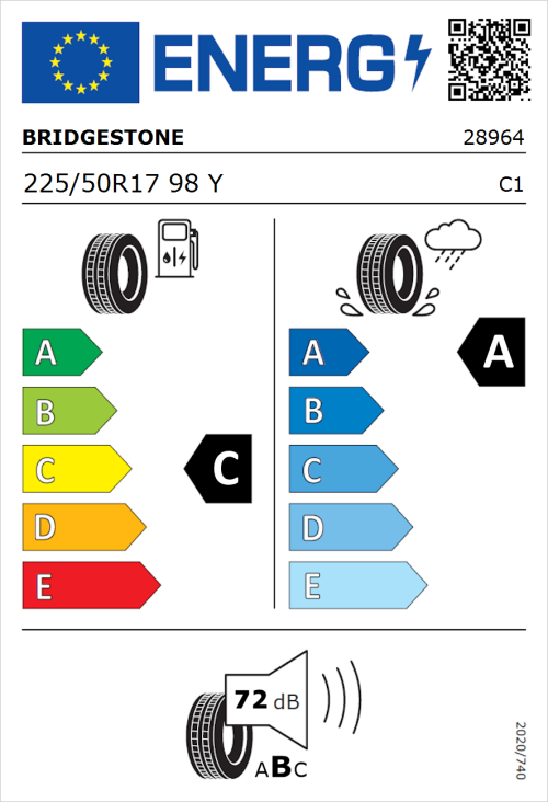 Tyre Label for Bridgestone Potenza Sport Evo 225/50R17 98Y