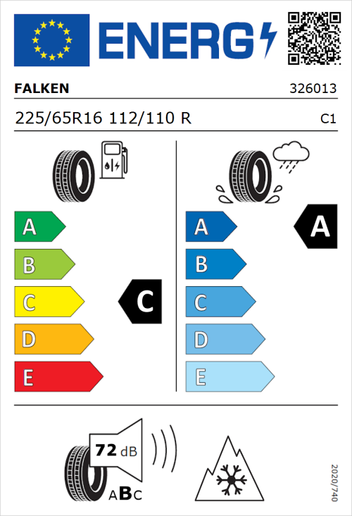 Tyre Label for Falken Eurowinter VAN01 225/65R16 112/110R